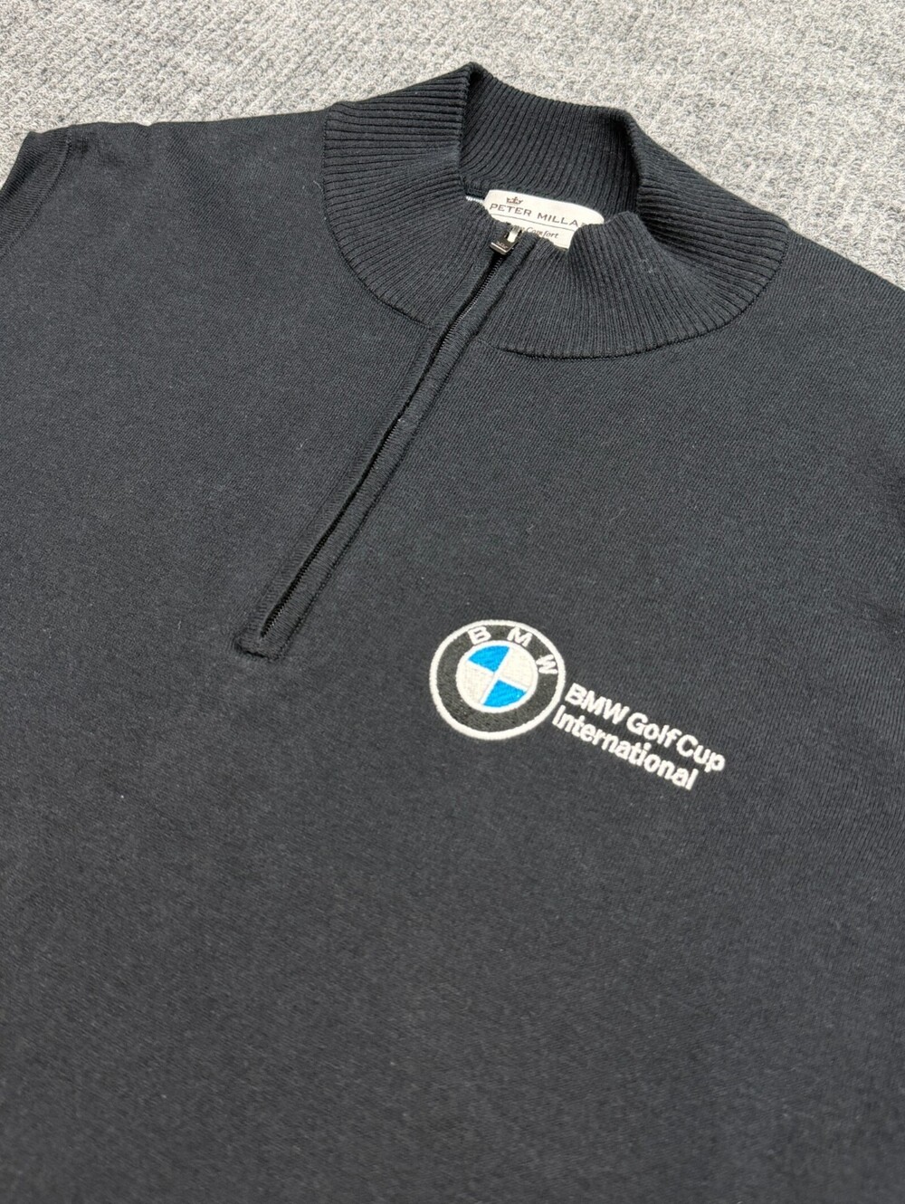 Peter Millar Crown Comfort 1/4 Zip Pullover Vest Mens L Black BMW Golf Cup Int
